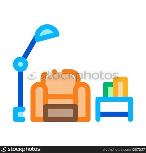 Reading Place with Lamp Icon Vector. Outline Reading Place with Lamp Sign. Isolated Contour Symbol Illustration. Reading Place with Lamp Icon Vector Outline Illustration