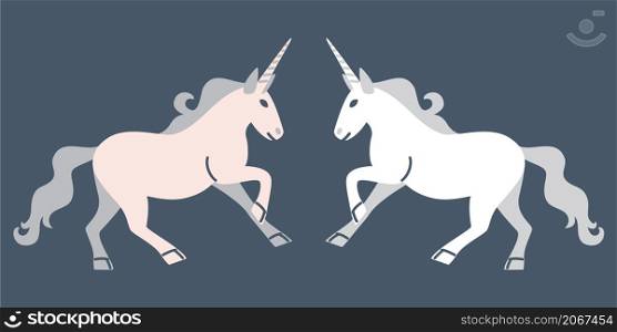 Ready for cards, posters, prints and other usage. Vector illustration of running unicorns Postcard or logo element