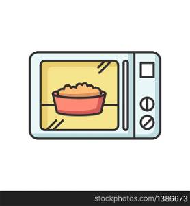 Ready meal RGB color icon. Microwave food. Heated popcorn in bowl. Meal preparation. Kitchenware electric utensils. Oven cooking dish. Quick convenience store snack. Isolated vector illustration. Ready meal RGB color icon