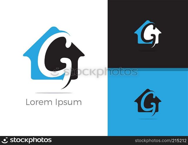 Real Estate agency letter G logo design, g letter in home vector icon.