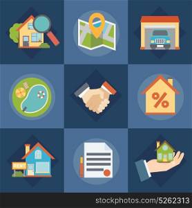 Real Estate And Realtors Icons Set. Real estate and realtors icons set with contract symbols flat isolated vector illustration