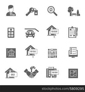 Real estate apartment sale and rent black icons set isolated vector illustration. Real Estate Black Set