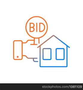 Real estate auction gradient linear vector icon. Competitive bidding for property. Selling buildings and land. Thin line color symbol. Modern style pictogram. Vector isolated outline drawing. Real estate auction gradient linear vector icon