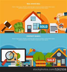 Real Estate Banners. Real estate deal and property search colorful horizontal banners set flat isolated vector illustration