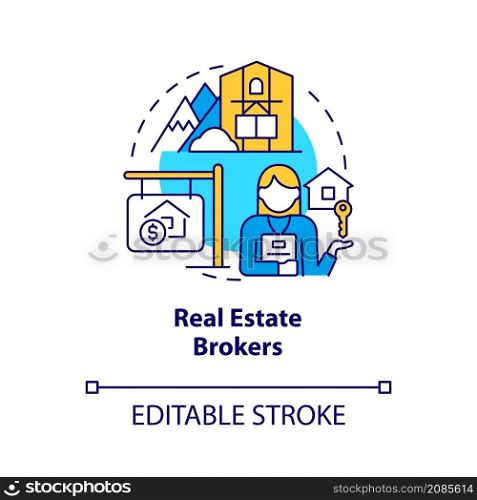 Real estate brokers concept icon. Property manager customers abstract idea thin line illustration. Isolated outline drawing. Editable stroke. Roboto-Medium, Myriad Pro-Bold fonts used. Real estate brokers concept icon