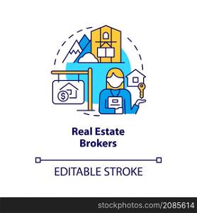 Real estate brokers concept icon. Property manager customers abstract idea thin line illustration. Isolated outline drawing. Editable stroke. Roboto-Medium, Myriad Pro-Bold fonts used. Real estate brokers concept icon