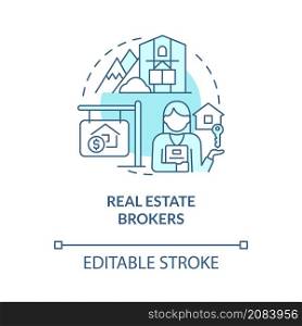 Real estate brokers turquoise concept icon. Property manager customers abstract idea thin line illustration. Isolated outline drawing. Editable stroke. Roboto-Medium, Myriad Pro-Bold fonts used. Real estate brokers turquoise concept icon