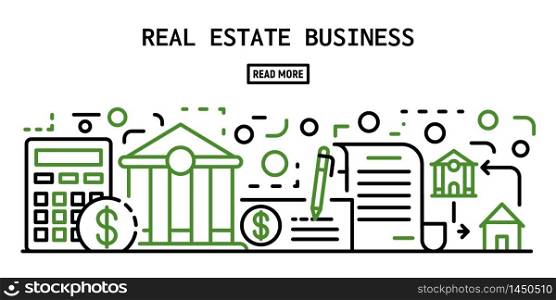 Real estate business banner. Outline illustration of real estate business vector banner for web design. Real estate business banner, outline style