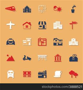 Real estate classic color icons with shadow, stock vector