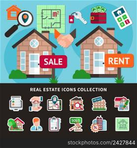 Real estate colored composition with isolated icon collection combined in flat flyer vector illustration. Real Estate Colored Composition