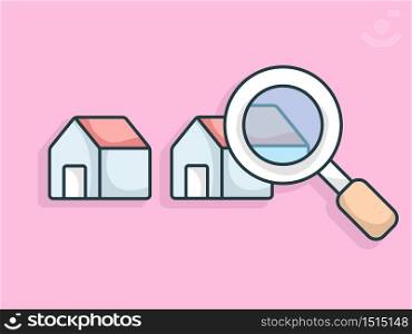 real estate concept finding home with magnifying glass vector illustration flat design