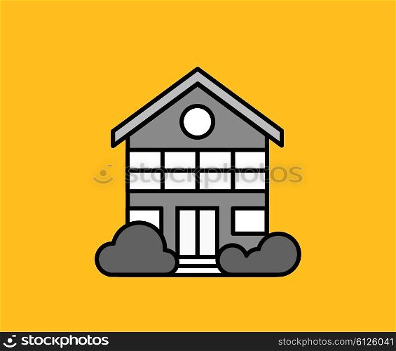 Real estate concept. Small house. House icon. Isolated house on yellow. Home house flat design style. Black residential houses. Home, building, house exterior, real estate, family house, modern house