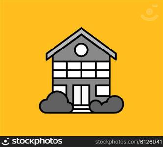 Real estate concept. Small house. House icon. Isolated house on yellow. Home house flat design style. Black residential houses. Home, building, house exterior, real estate, family house, modern house