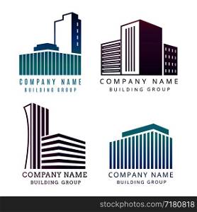 Real estate, construction company logo set isolated on white background. Construction emblems with builings vector illustration. Real estate, construction company logo set. Construction emblems with builings vector illustration