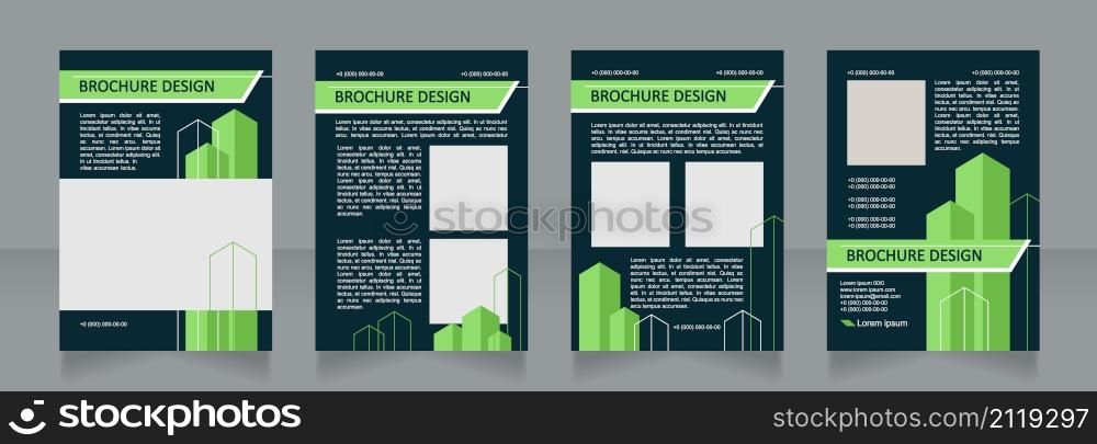 Real estate dark blank brochure design. Urban planning. Template set with copy space for text. Premade corporate reports collection. Editable 4 paper pages. Calibri, Arial fonts used. Real estate dark blank brochure design
