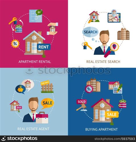 Real estate design concept set with apartment rental flat icons isolated vector illustration. Real Estate Set