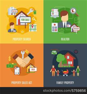 Real estate design concept set with family property search flat icons isolated vector illustration. Real Estate Flat Set