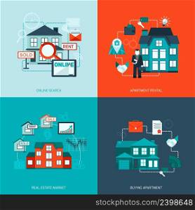 Real estate design concept set with online search apartment rental market buying flat icon isolated vector illustration