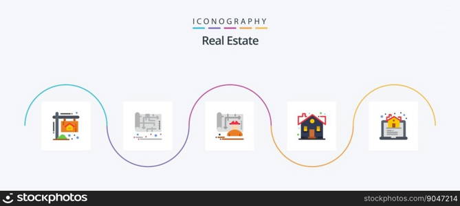 Real Estate Flat 5 Icon Pack Including property. house. plan. home. engineer