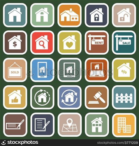 Real estate flat icons on green background, stock vector