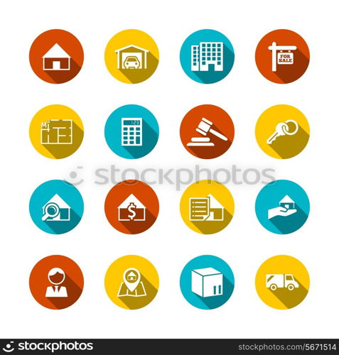 Real estate flat icons set of key plan auction isolated vector illustration