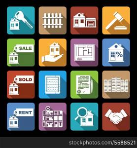 Real estate flat icons set of sale sold rent property apartment isolated vector illustration.