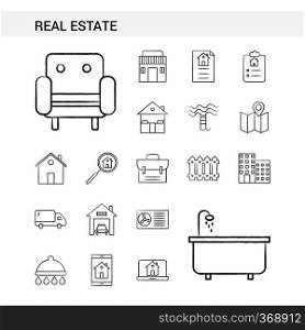 Real Estate hand drawn Icon set style, isolated on white background. - Vector