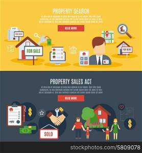Real estate horizontal banner set with property search and sales act elements isolated vector illustration. Real Estate Banner