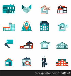 Real estate house and apartment rent and sale icon flat set isolated vector illustration
