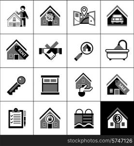 Real estate house apartment rent and sale icons black set isolated vector illustration