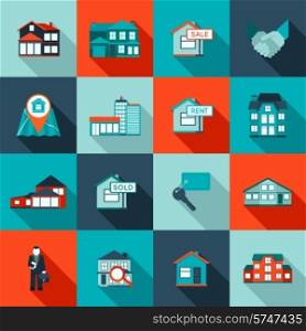 Real estate house residential apartment icon flat set isolated vector illustration