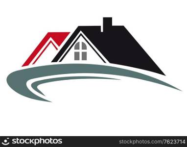 Real estate icon with house roof isolated on white background