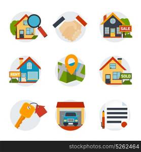 Real Estate Icons Set. Real estate icons set with house and purchase symbols flat isolated vector illustration