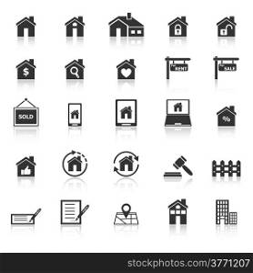 Real estate icons with reflect on white background, stock vector