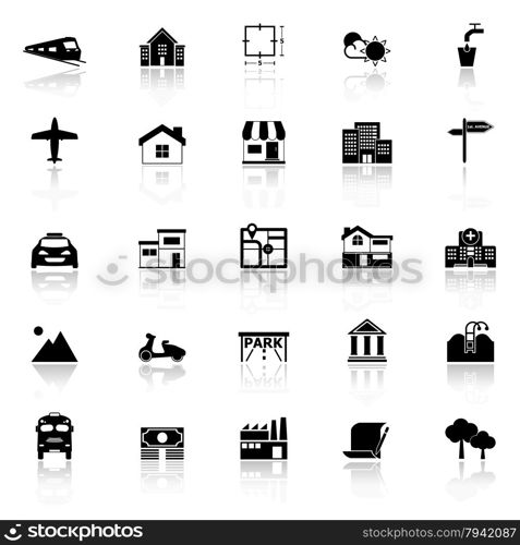 Real estate icons with reflect on white background, stock vector