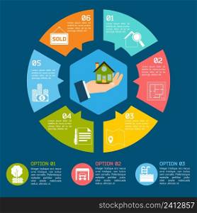 Real estate infographic set with pie chart options vector illustration