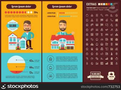 Real Estate infographic template and elements. The template includes illustrations of hipster men and huge awesome set of thin line icons. Modern minimalistic flat vector design.. Real Estate flat design Infographic Template