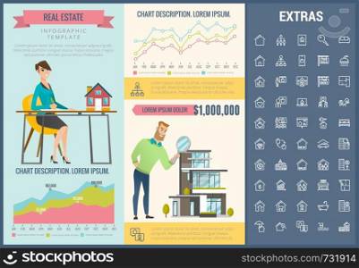 Real estate infographic template, elements and icons. Infograph includes customizable graphs, charts, line icon set with real estate agent, architecture engineering, investment broker, realtor etc.. Real estate infographic template, elements, icons.