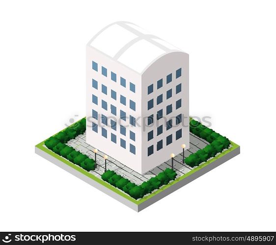 Real Estate isometric. Real Estate isometric building icon for web and mobile includes urban element in a flat style. Modern minimalistic color design