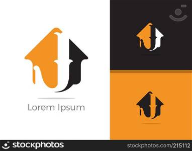 Real Estate J letter logo design, letter J in home vector icon.