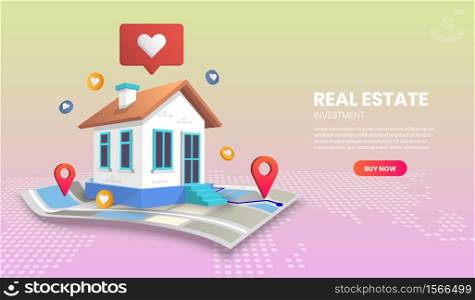 real estate landing page concept on map vector.suitable for banner application and home page