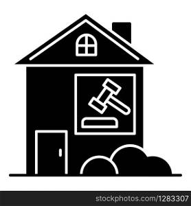 Real estate lawsuit black glyph icon. Tenancy legal dispute. Property litigation, court case. Realty trial. Lease agreement matter. Silhouette symbol on white space. Vector isolated illustration