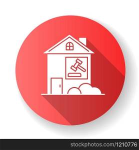 Real estate lawsuit red flat design long shadow glyph icon. Tenancy legal dispute. Property litigation, court case. Realty trial. Lease agreement matter. Silhouette RGB color illustration
