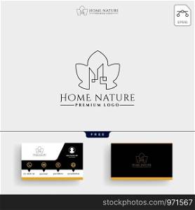 real estate, leaf nature logo template vector illustration and business card design. real estate, leaf nature logo template and business card