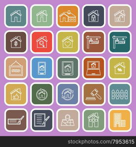 Real estate line flat icons on violet background, stock vector