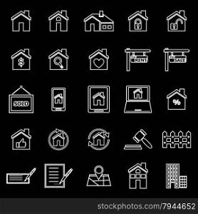 Real estate line icons on black background, stock vector