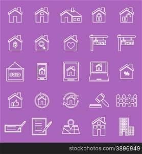 Real estate line icons on violet background, stock vector