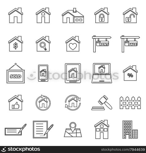 Real estate line icons on white background, stock vector