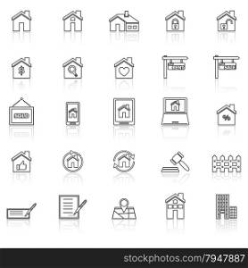Real estate line icons with reflect on white, stock vector