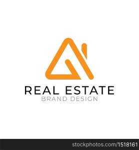 Real estate logo design orange and black color minimal and flat concept isolated on white background
